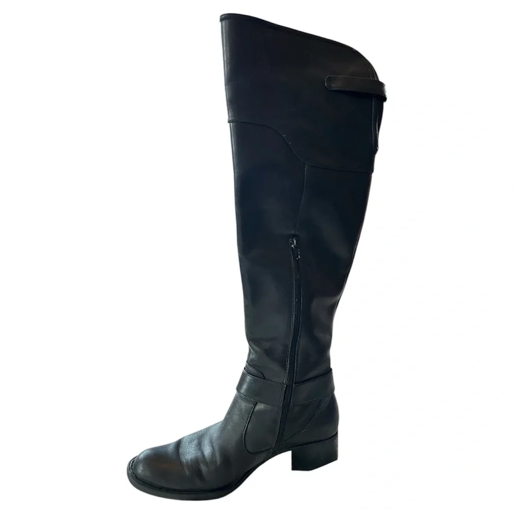Crown by Born Black Upper Leather Over the Knee Boots with Buckle Details Size 8